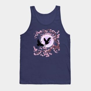 Cranes with a Sakura Moon Tank Top